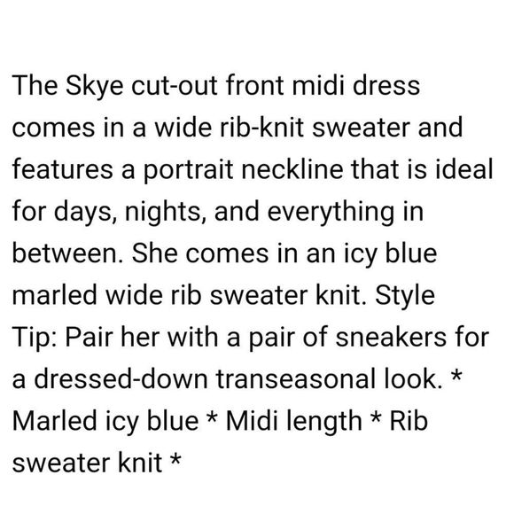 AFRM "Skye" Cut Out Front Ribbed Marled Icy Blue Midi Sweater Dress NWT Sz. L - Picture 7 of 8